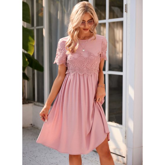 Round Neck Short Sleeves Elegant A-line Polyester Midi Dresses