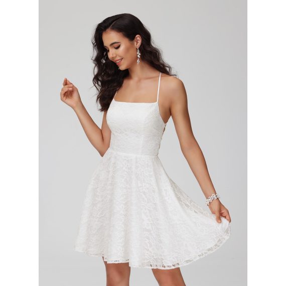 A-Line Square Short/Mini Lace Homecoming Dress