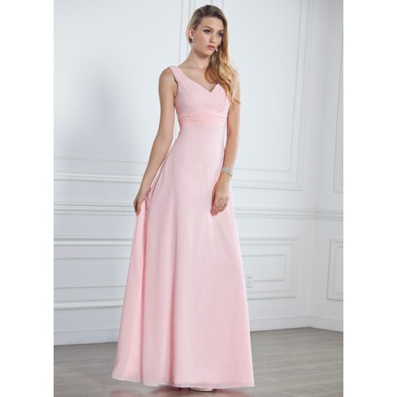 Empire V-neck Floor-Length Chiffon Bridesmaid Dress With Ruffle