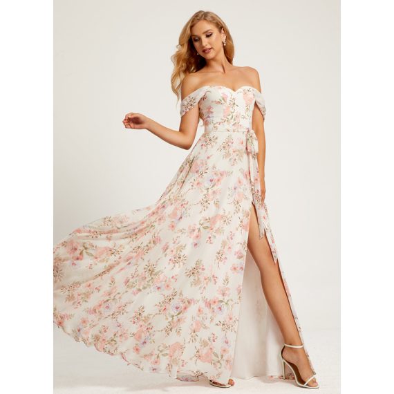 A-Line Off-the-Shoulder Floor-Length Chiffon Bridesmaid Dress