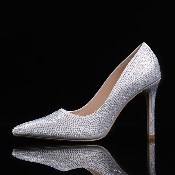 Women's Satin Stiletto Heel Pumps Closed Toe With Rhinestone shoes