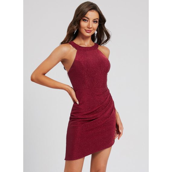 Bodycon Scoop Asymmetrical Polyester Homecoming Dress With Pleated