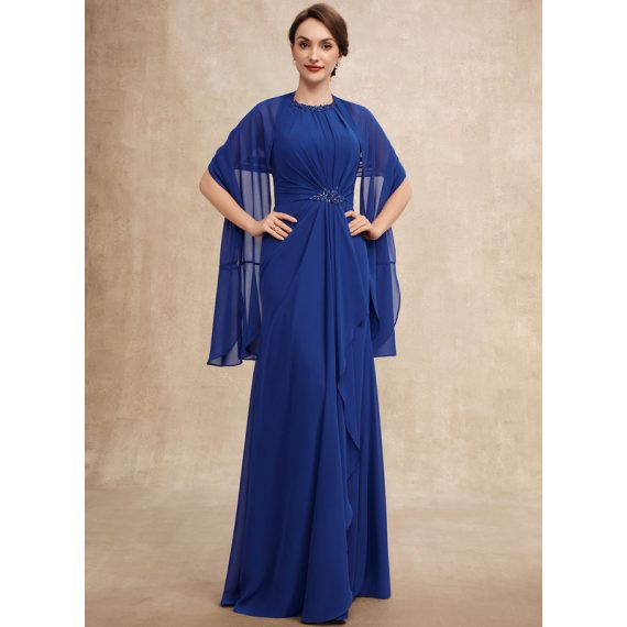 A-line Scoop Floor-length Chiffon Mother of the Bride Dress With Beading Cascading Ruffles