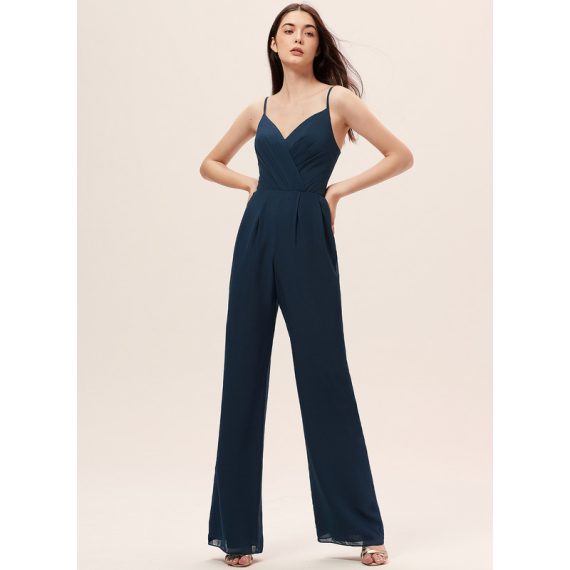 Jumpsuit/Pantsuit V-neck Floor-Length Chiffon Bridesmaid Dress With Ruffle