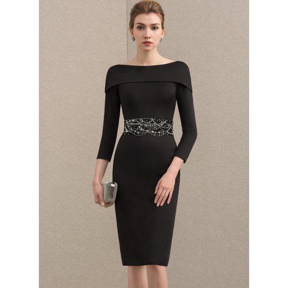 Bodycon Off-the-Shoulder Knee-Length Jersey Cocktail Dress With Beading Sequins