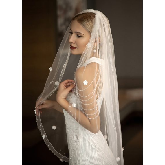 One-tier Elbow Bridal Veils With Satin Flower