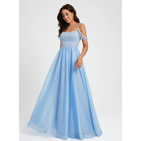Ball-Gown/Princess Sweetheart Floor-Length Organza Prom Dresses With Beading Sequins