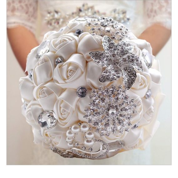 Round Satin/Rhinestone Bridal Bouquets (Sold in a single piece) -