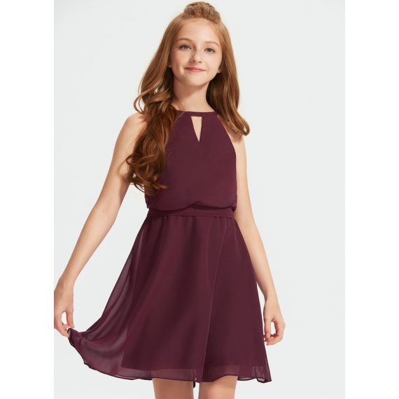 A-Line Halter Knee-Length Chiffon Junior Bridesmaid Dress