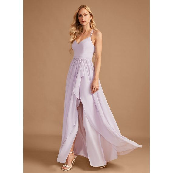 A-Line V-neck Asymmetrical Chiffon Bridesmaid Dress With Ruffle