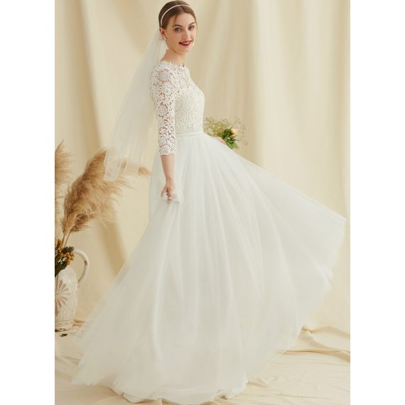 A-Line Sweep Train Tulle Lace Wedding Dress