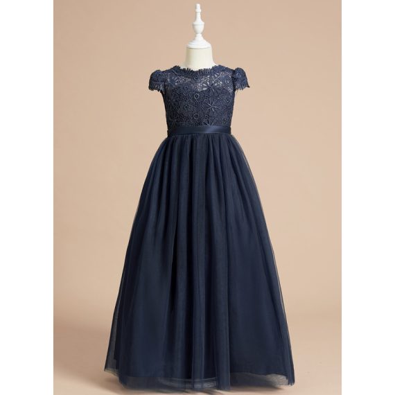 Ball-Gown/Princess Scoop Floor-Length Lace/Tulle Flower Girl Dress