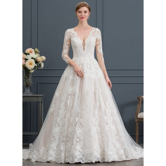 Ball-Gown/Princess V-neck Tulle Lace Wedding Dress