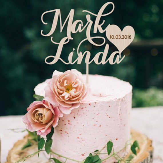 Personalized Bride And Groom/Simple Design Wooden Cake Topper