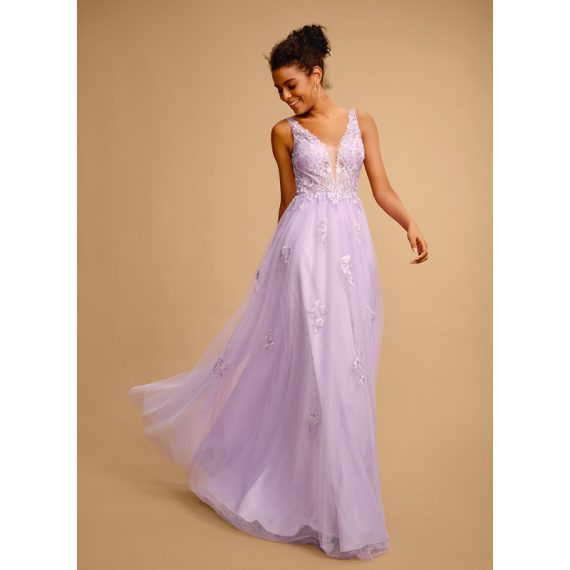 Ball-Gown/Princess V-neck Floor-Length Tulle Lace Prom Dresses