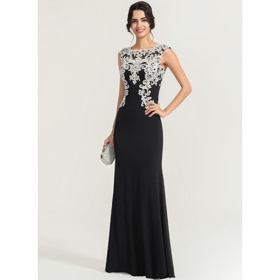 Sheath/Column Scoop Floor-Length Lace Jersey Evening Dress
