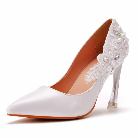 Women's Leather Stiletto Heel High Heel Closed Toe With Artificial Flowers