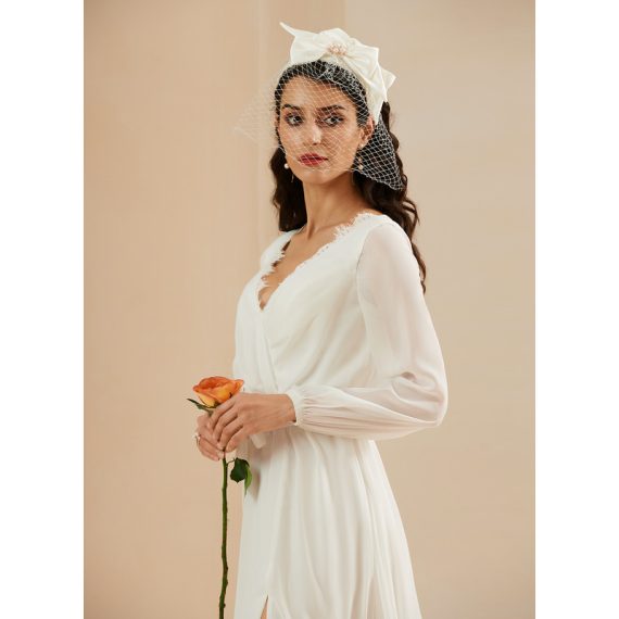 A-line V-Neck Floor-Length Chiffon Lace Wedding Dress