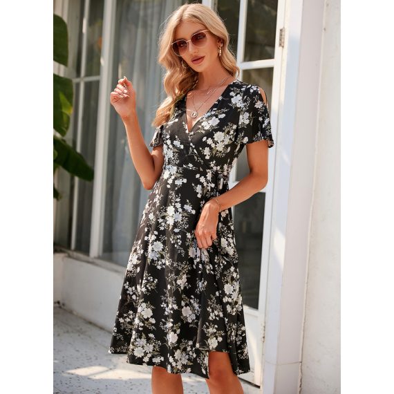 V-Neck Short Sleeves Casual A-line Polyester Midi Dresses