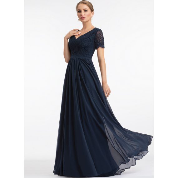 A-Line V-neck Floor-Length Chiffon Lace Bridesmaid Dress