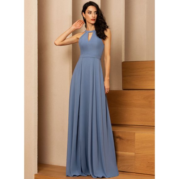 A-Line Scoop Floor-Length Chiffon Bridesmaid Dress