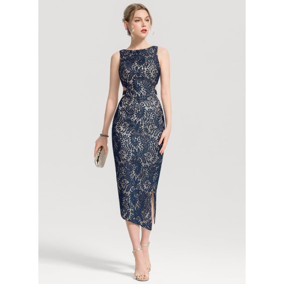 Sheath/Column Scoop Tea-Length Lace Cocktail Dress