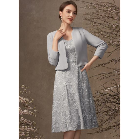 A-line V-Neck Knee-length Chiffon Lace Mother of the Bride Dress With Beading Sequins