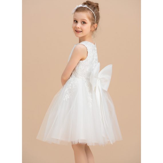 A-line Scoop Knee-Length Lace/Tulle Flower Girl Dress