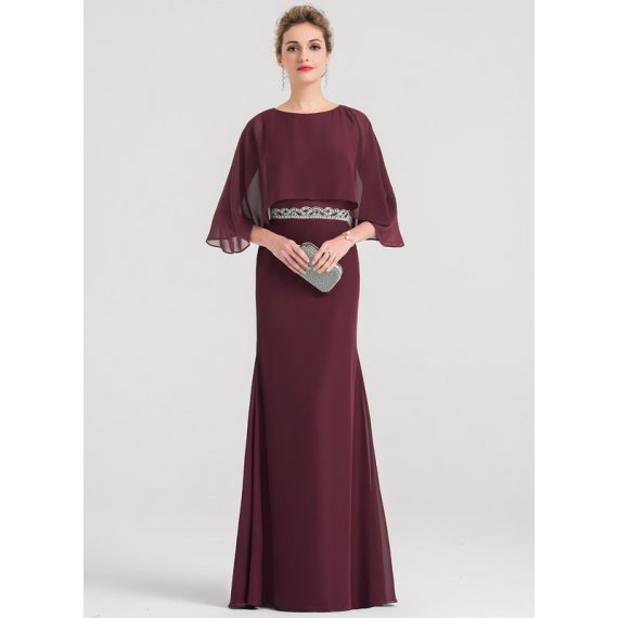 Sheath/Column Scoop Floor-Length Chiffon Evening Dress With Beading Sequins