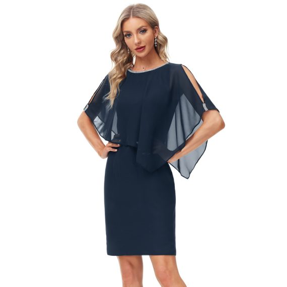Sheath/Column Scoop Short/Mini Chiffon Cocktail Dress With Beading