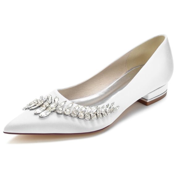 Women's Satin Low Heel Closed Toe With Rhinestone
