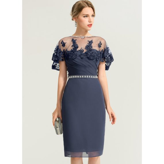 Sheath/Column Sweetheart Knee-Length Chiffon Cocktail Dress With Ruffle Beading