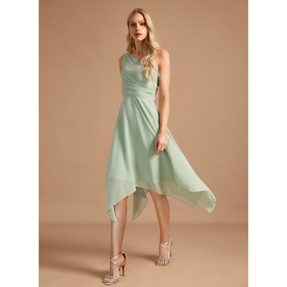 A-Line One-Shoulder Asymmetrical Chiffon Bridesmaid Dress With Ruffle