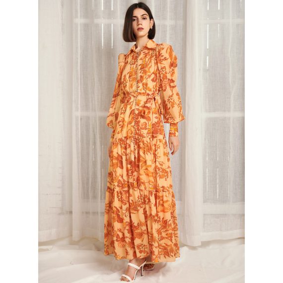 V-Neck Long Sleeves Elegant A-line Chiffon Midi Dresses
