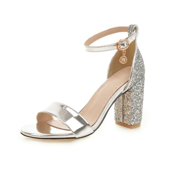 Women's Leatherette Chunky Heel Sandals Peep Toe With Rhinestone shoes