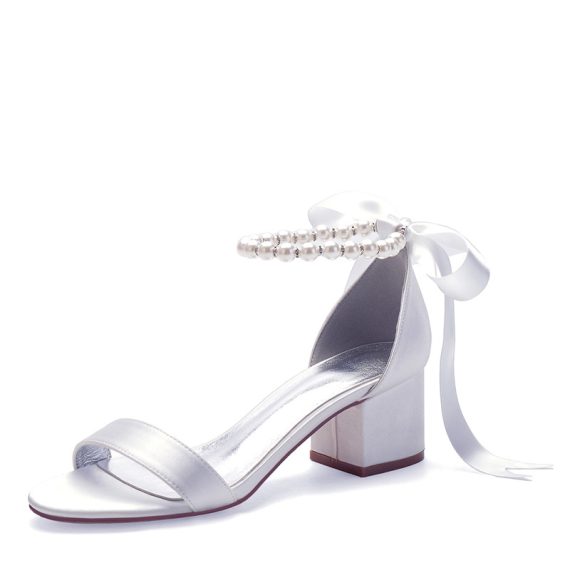 Women's Satin High Heel Block Heel open Toe With Adaptable Strap Pearl & Imitation Pearl