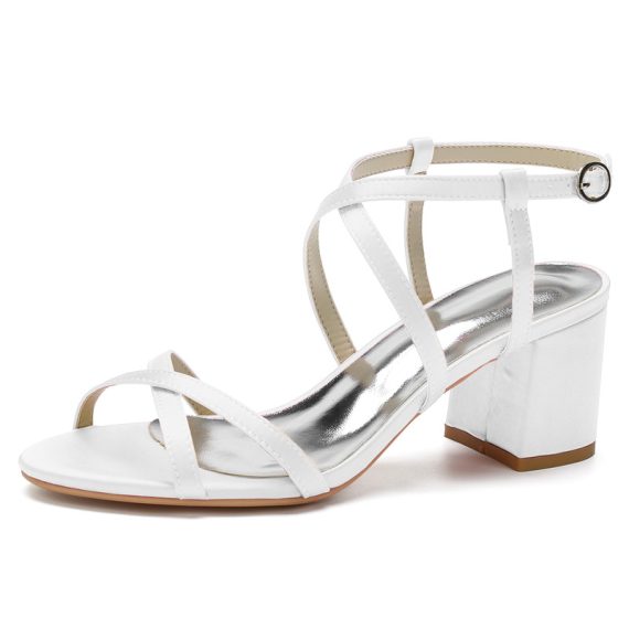 Women's Satin High Heel Block Heel open Toe With Adaptable Strap