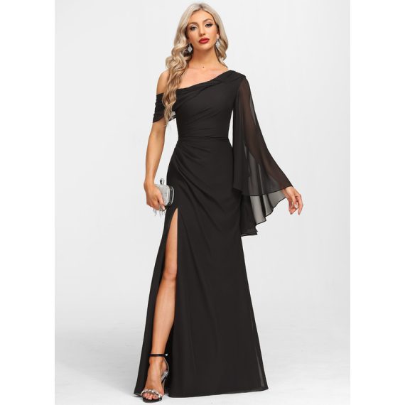 Sheath/Column Asymmetrical Floor-Length Chiffon Evening Dress With Pleated