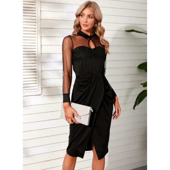 Shirt collar Long Sleeves Sexy Bodycon Cotton Blends Midi Dresses