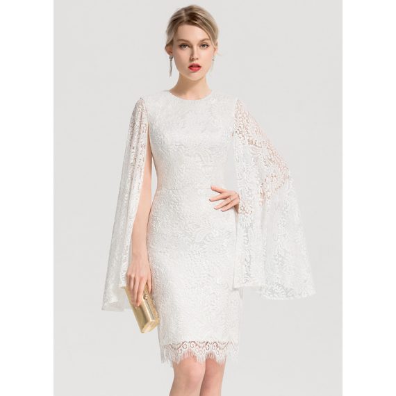 Sheath/Column Scoop Knee-Length Lace Wedding Dress