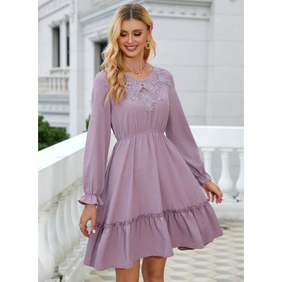 Round Neck Long Sleeves Elegant A-line Polyester Mini Dresses