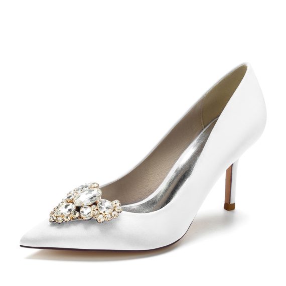 Women's Satin High Heel Closed Toe With Rhinestone