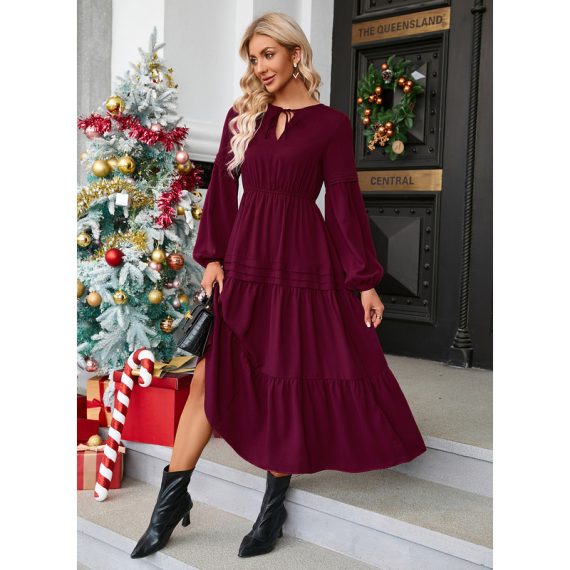 Round Neck Long Sleeves Elegant A-line Polyester Dresses