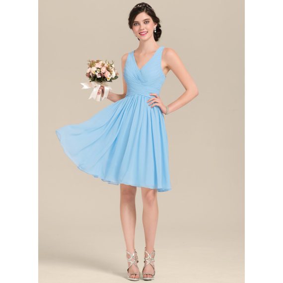 A-Line V-neck Knee-Length Chiffon Bridesmaid Dress With Ruffle