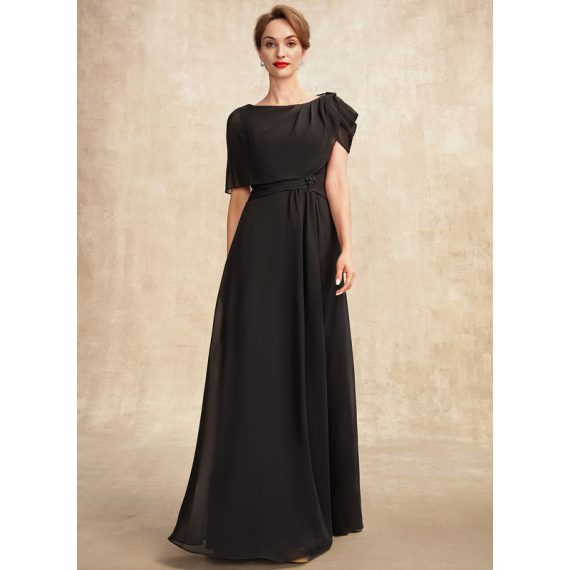 A-line Scoop Floor-length Chiffon Mother of the Bride Dress With Beading Ruffle