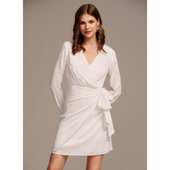 Bow(s) V-Neck Long Sleeves Casual A-line Cotton Mini Dresses