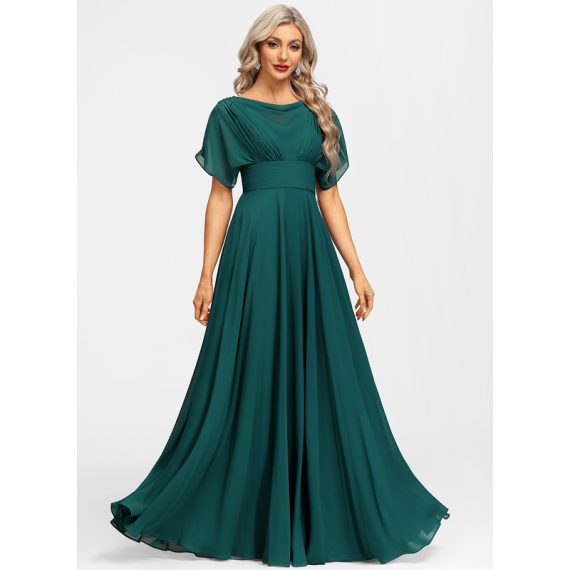 A-Line Cowl Floor-Length Chiffon Evening Dress With Beading Pleated