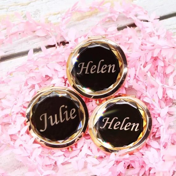 Bridesmaid Gifts - Personalized Beautiful Elegant Attractive Special Fancy Glass Metal Compact Mirror