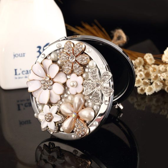 Bridesmaid Gifts - Beautiful Shiny Sweet Fascinating Delicate Glass Polyester Imitation Pearls Metal Compact Mirror