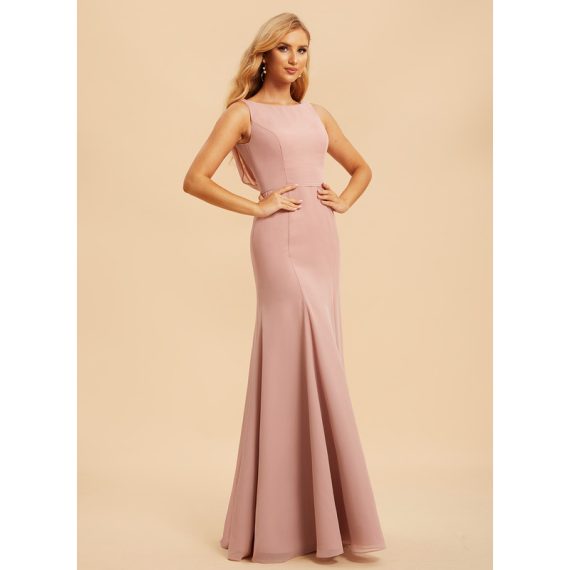 Trumpet/Mermaid Boat Neck Floor-Length Chiffon Lace Bridesmaid Dress